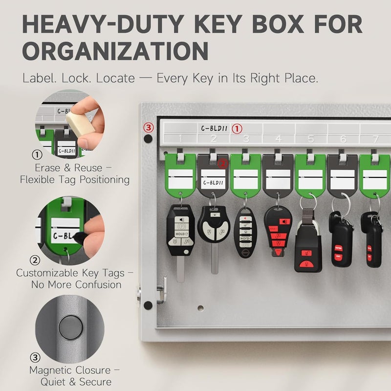 WeHere 24 Key Lock Box Wall Mount, Securty Key Cabinet with Key Tags, Key Organizer Box for Business, Home, Office, Hote, Garage, APP Bluetooth/OTP/Fixed Code/Key/Wi-Fi Unlock, Tempered Glass Door - Image 5